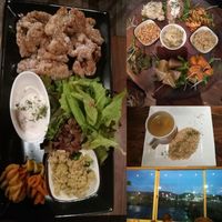 The dishes are on the left and too right, the rice and soup was for the dinner at Veg Out in Kyoto