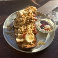 Banana and peanut butter toast. Of course we had to indulge   #Veganuary at Veg Out in Kyoto