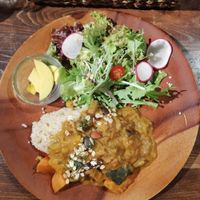 Dinner tomato coconut curry at Veg Out in Kyoto