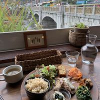 Delicious food with views like this at Veg Out in Kyoto