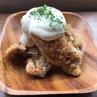 Fried soya meat! Yes please . at Veg Out in Kyoto