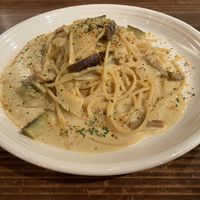 Vegan pasta carbonara  at Veg Out in Kyoto