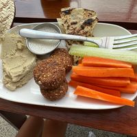 Mediterranean platter: hummus, carrots, cucumber, falafel at VegetaBowl in Koh Tao