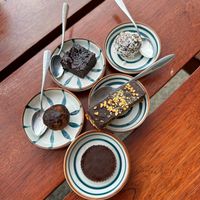 All of their vegan desserts: snickers, peanut butter, cup, truffles, brownie at VegetaBowl in Koh Tao