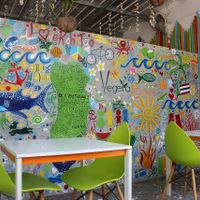 Great fun vibe!  Shady side of the street at VegetaBowl in Koh Tao