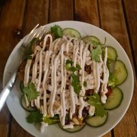 Jackfruit bowl with vegan cheese at VegetaBowl in Koh Tao