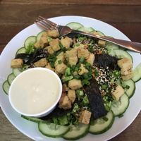 Japanese bowl (brown rice underneath)  at VegetaBowl in Koh Tao