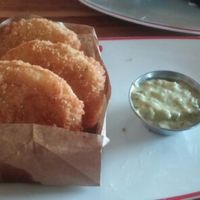 Fried green tomatoes and avocado sauce at Founding Farmers in Potomac