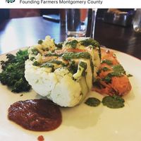 Veganized “Cauliflower Steak”, swapped (vegetarian) risotto for sweet potato.  at Founding Farmers in Potomac