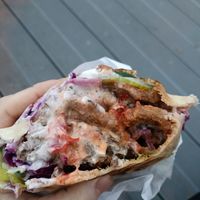 About halfway into the pita, you can see how packed this is at Vegan Gyros - Mauer Park - Food Truck in Berlin