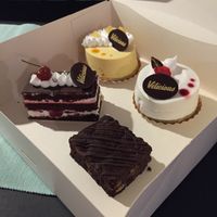 brownie, black forest cake, mango & passionfruit mousse, raspberry & litchi mousse  at Velicious in Strasbourg