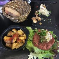 Tartar, potatoes, bread. Really nice flavors! at Velicious in Strasbourg