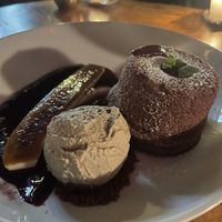 Chocolate lava cake, ice cream and fried banana   at Avant Garden in New York City