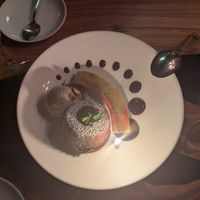 Chocolate lava cake with porcini ice cream. at Avant Garden in New York City