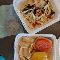 Ginger tempeh teriyaki taco (top) and Beyond Burger with vegan cheese and quinoa chips (bottom) at Real Raw Organics in Ocean City