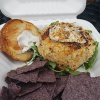 So glad I was here for the vegan crabcake sandwich! Amazing!! at Real Raw Organics in Ocean City