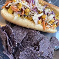 Vegan carrot dog with corn slaww  at Real Raw Organics in Ocean City
