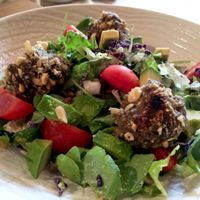 raw salad with crunchy balls at Vegan Gorilla in Nice