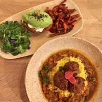 Avocadoburger with falafel & Mushroom kofta with couscous at Vegan Gorilla in Nice