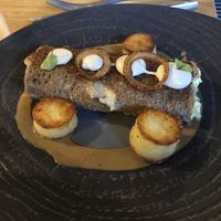 Buckwheat crepe with potato scallops and gravy at Vegan Gorilla in Nice