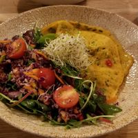 Amazing vegetables in omelet with pomegranate salad at Vegan Gorilla in Nice