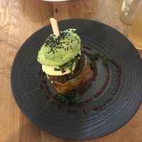 Bean burger with avocado, hummus and sweet potato at Vegan Gorilla in Nice