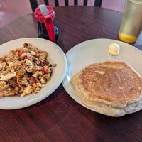 Tofu scramble and a vegan pancake at The Coffeehouse and Deli in Normal
