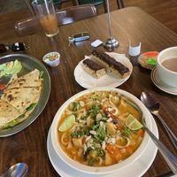Vegan pad Thai, quesadilla, biscotti, mocha, black orange mint tea and a chocolate chip cookie. Delicious! at Annapurna's World Vegetarian Cafe - UNM in Albuquerque