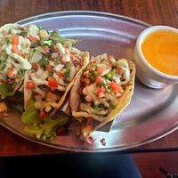 Cauliflower tacos (eith chapatinbread, but the dosa is better) and carrot ginger soup at Annapurna's World Vegetarian Cafe - UNM in Albuquerque