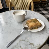 Baklava with cappuccino  at Mango Vegan Street Food - Powisle in Warsaw