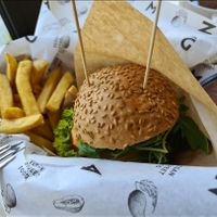 Burger and fries at Mango Vegan Street Food - Powisle in Warsaw