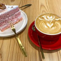 Lychee rose cake and a fabulous coffee! 🤓  at Brown Poodle in Penang