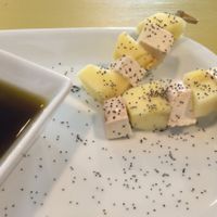 fresh kebab: smoked tofu, apple, dressing at Ink FarmFood Cafe in Lisbon