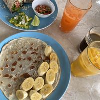 Vegan burrito, vegan pancake and a mango passion fruit juice   at EL Cafe International Vegan Food in Phan Thiet
