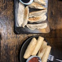 Fried dumplings and spring rolls  at Vegeme in South Brisbane