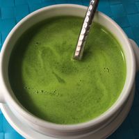 raw pea and spinach soup at El Karmem in Malaga