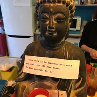 Beautiful Buddha and message  at El Karmem in Malaga