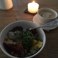 Buddha bowl and oat milk coffee.  at No. 1 Harbourside in Bristol