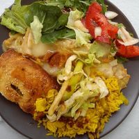salad, rice with tofu, mushrooms vegetables at Terra Viva in Espinho