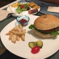 whole wheat burger + variety platter (also comes with 2 chuar skewers) at Cloud Kitchen in Beijing