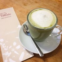 Oat milk matcha latte at Pimento Tea Rooms in Lincoln