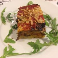 Mousaka de patata y berenjena con queso veg (menú del día) at El Jardin de los Dragones in Murcia