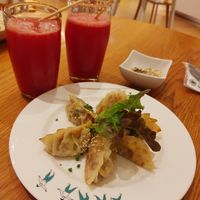 Gyoza and watermelon juice at Broccoli Revolution - Sukhumvit Rd in Bangkok