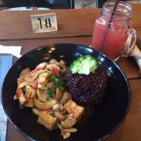 mushroom dish and watermelon/cucumber juice at Broccoli Revolution - Sukhumvit Rd in Bangkok