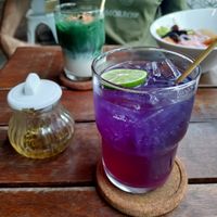 Butterfly pea soda water at Broccoli Revolution - Sukhumvit Rd in Bangkok