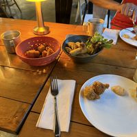 Appetizers: cauliflower tempura and spring rolls  at Broccoli Revolution - Sukhumvit Rd in Bangkok