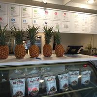 Menu and juice bar at Commodity Juicery. at Commodity Juicery in Vancouver