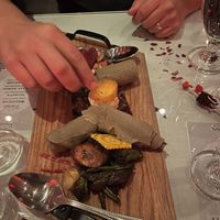 Salad, chickpea mousse and caramelized vegetables   at Le Nil Bleu in Montreal