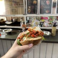 Half of a pibil torta  at Gatorta - Food Stand in Mexico City
