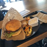 Spicy burger, fries and mayo  at Forky's - Jakubské Nam. in Brno